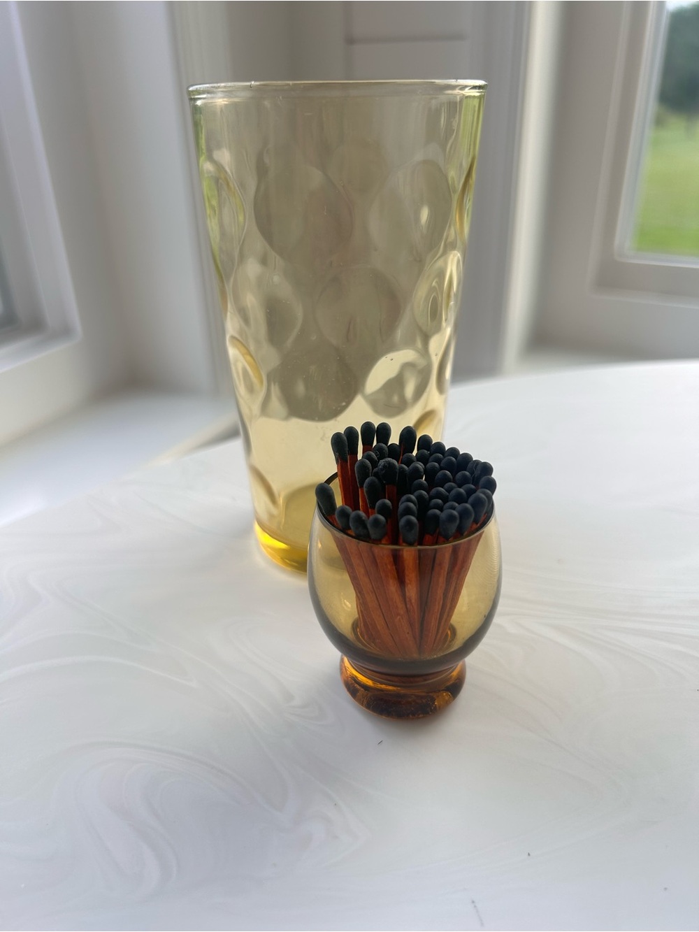 ⭐️$5 bundle⭐️Vintage Hazel Atlas Yellow Optic Dot Glass Tumbler w matches holder